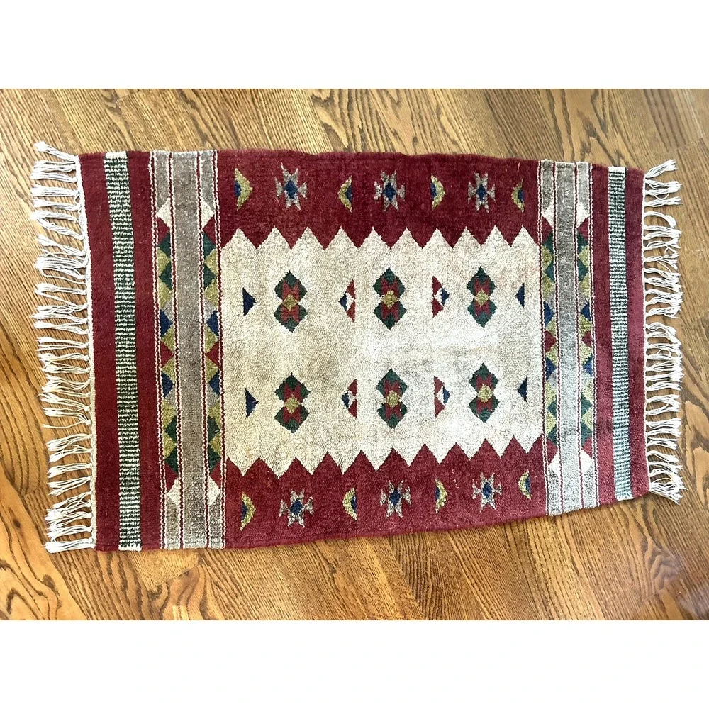 Vintage Soft Hand-Woven Geometric Tribal Pattern Rug 21x36 inches